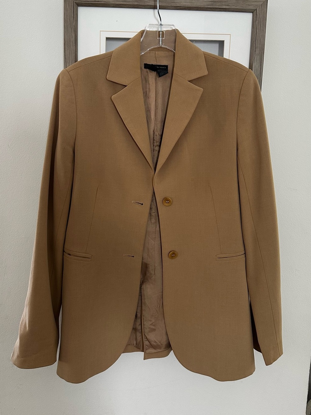ZARA Trench-Style Coat Camel Tailored Blazer Classic Two Button Jacket Size 4